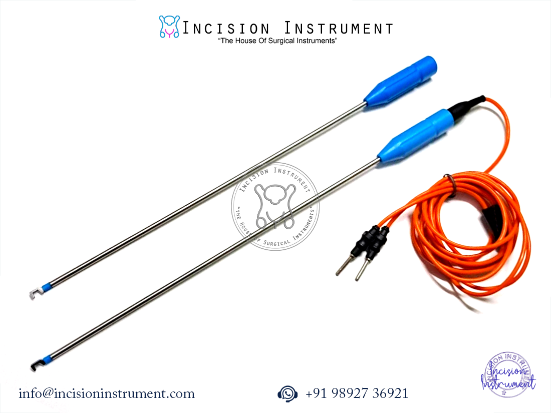 Laparoscopic bipolar L-hook electrode with cable stainless steel reusable electrosurgical instrument CE certified.
