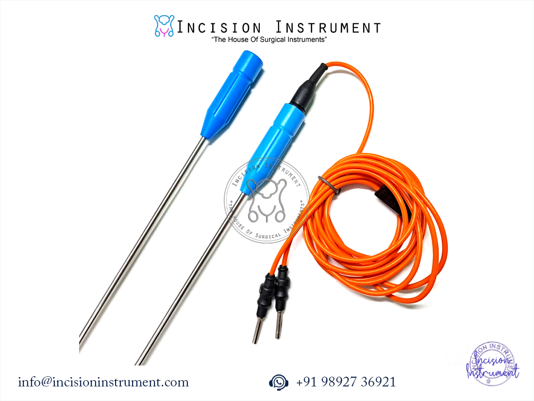 Laparoscopic bipolar L-hook electrode with cable stainless steel reusable electrosurgical instrument CE certified.