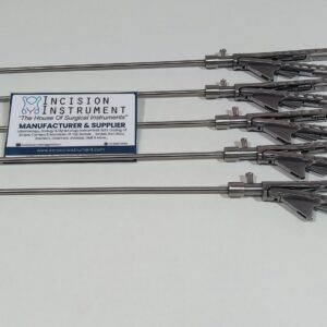 Incision Instrument 5pcs Laparoscopic Ethicon Needle Holder 5mm 330mm displays a set of reusable needle holders with fine jaws and ergonomic handles for precise suturing.