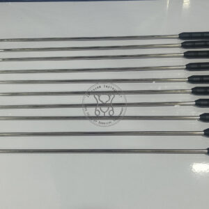 Incision Instrument Laparoscopic Knot Pusher 5mm x330mm shows a slender reusable knot pusher with flexible tip and ergonomic handle for extracorporeal knot tying.