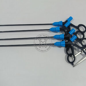 Incision Instrument 4pcs laparoscopic blue rotator grasper forceps 5mm x 330mm shows reusable grasping forceps with blue atraumatic jaws, rotating shaft mechanism, and ergonomic ring handles for precise tissue manipulation.