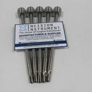 Incision Instrument 5pcs Laparoscopic 3 dhari pencil half blunt 10mm 5mm Safety Trocar shows a set of reusable safety trocars featuring three-threaded pencil shafts and half-blunt tips in 5mm and 10mm sizes.