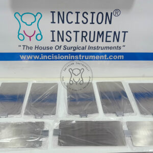 Top best manufacturer laparoscopic patient plate stainless steel reusable from Incision Instrument Mumbai – durable certified device visible with large conductive surface, adhesive gel pad, and cable connector for reliable grounding.