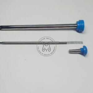 Top best manufacturer laparoscopic plastic safety trocar 5mm reusable from Incision Instrument Mumbai – durable certified device visible with clear plastic cannula, safety shield, and ergonomic handle for safe port access.