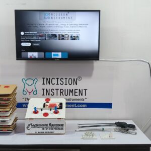 Incision Instrument Laparoscopic Portable Mobile Endotrainer shows a reusable training simulator with durable laparoscopic ports, camera setup, and internal organ models for surgical practice.[conversation_history]