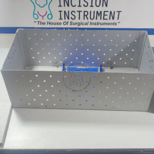 Top best manufacturer laparoscopic sterilizer box aluminium autoclavable reusable from Incision Instrument Mumbai – durable certified container visible with stackable design, secure locking lid, and ventilation holes for effective steam sterilization.