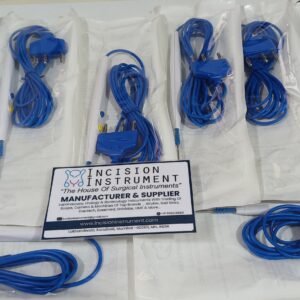 Incision Instrument Laparoscopic Disposable Pencil 5mm shows a slim disposable monopolar pencil electrode with insulated shaft and active tip visible for precise laparoscopic cutting.