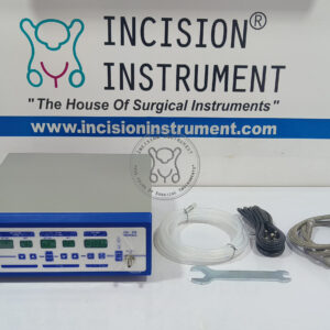 Incision Instrument laparoscopic gynecologic morcellator shows a reusable morcellator with rotating blade assembly, ergonomic handle, and elongated shaft for tissue morcellation during minimally invasive hysterectomies.