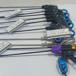 Incision Instrument 14pcs Laparoscopic Grasper Forceps Needle Holder Bissinger Type Sealer Cutter shows a comprehensive set of reusable laparoscopic instruments including graspers, needle holders, and sealer cutters for versatile surgical tasks.