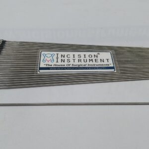 Incision Instrument Laparoscopic 5mm Curved Scissor Insert shows a reusable 5mm scissor with curved blades and durable shaft for precise cutting in minimally invasive surgeries.