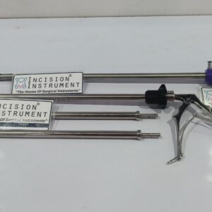 Incision Instrument Laparoscopic Reusable Imported Clip Applier Long Rod shows a durable laparoscopic instrument with extended shaft and clip loading mechanism for precise vessel occlusion in minimally invasive surgeries.