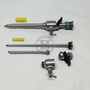 Incision Instrument laparoscopic Storz type trocar cannula shows a reusable trocar with clear cannula housing and blunt obturator tip designed for safe laparoscopic access.