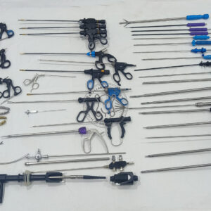Incision Instrument 54pcs laparoscopy complete instruments set shows a comprehensive array of reusable trocars, graspers, scissors, and dissectors organized for full laparoscopic procedures.