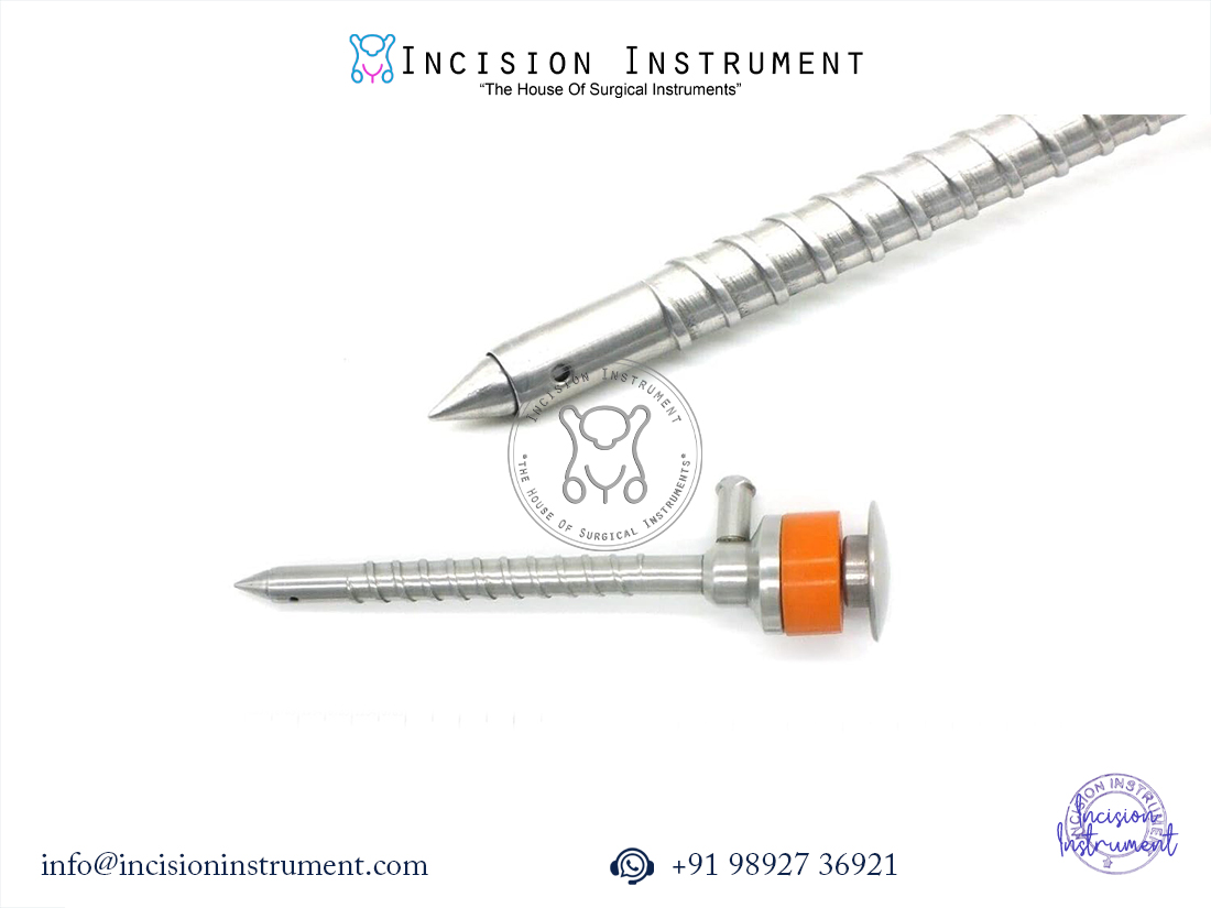 5mm laparoscopic spiral metal short trocar stainless steel surgical instrument