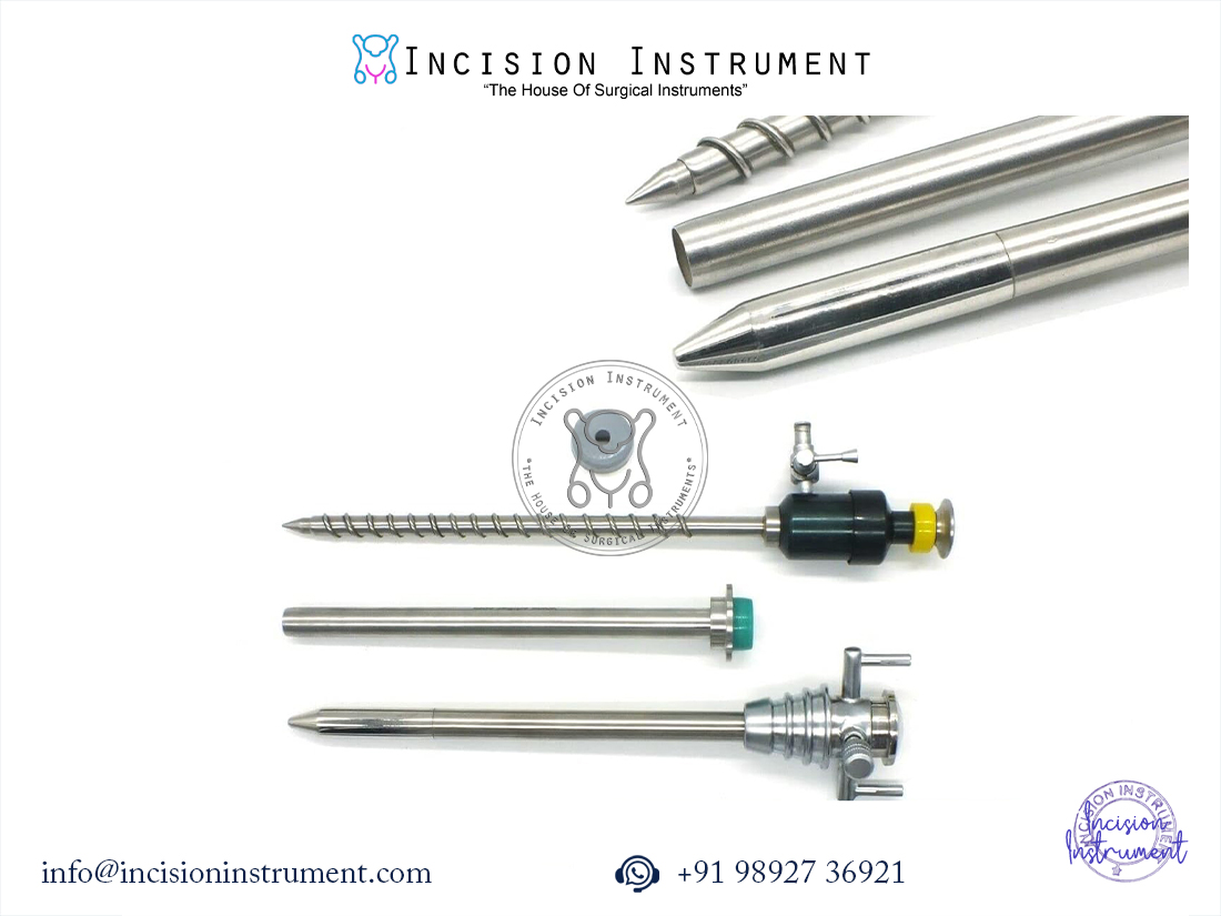 Laparoscopic 10mm Hasan trocar, 5mm spiral trocar and reducer surgical set