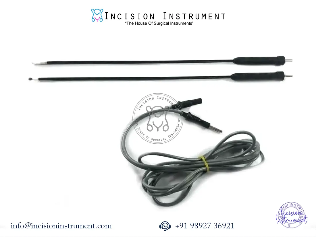 Laparoscopic dissection L-hook spatula electrode with cable