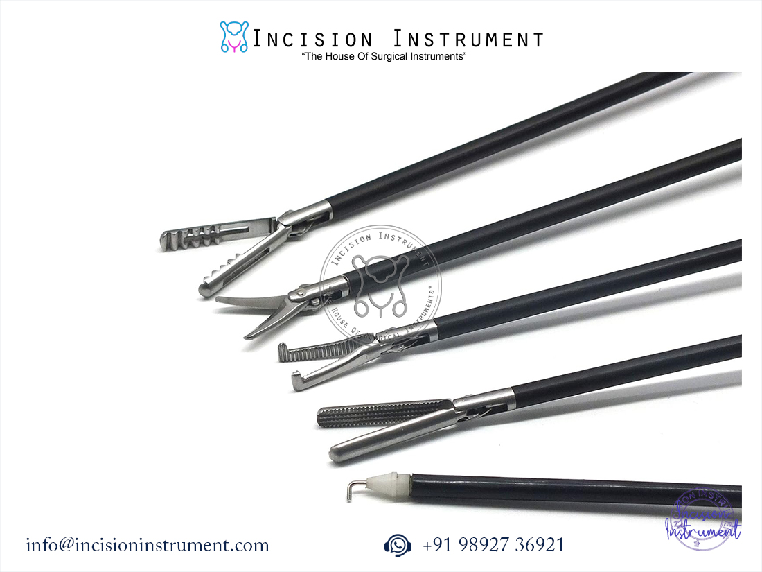 Laparoscopic 5mm Endo Clinch curved scissor Mixter Debakey grasper monopolar hook surgical instrument set