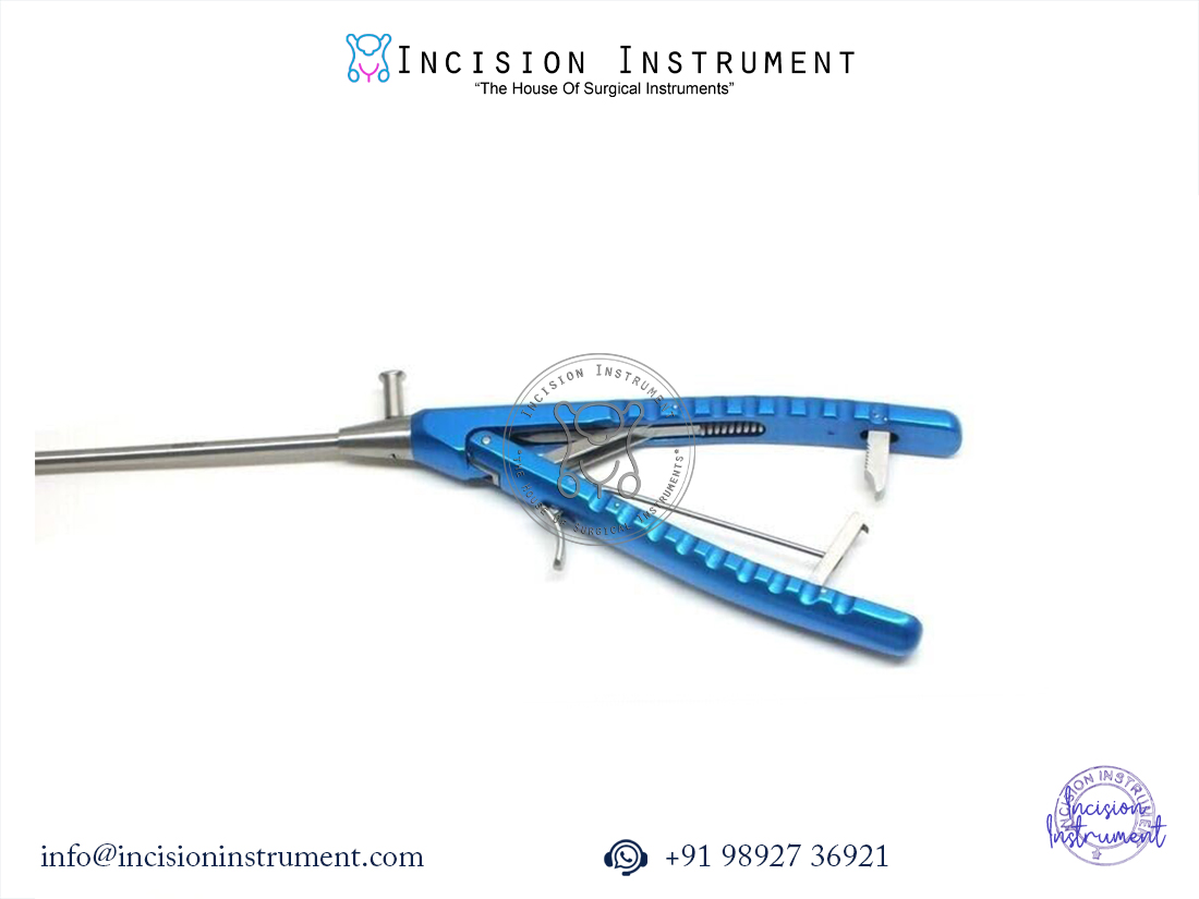 Laparoscopic 5mm V-type curved needle holder blue handle stainless steel