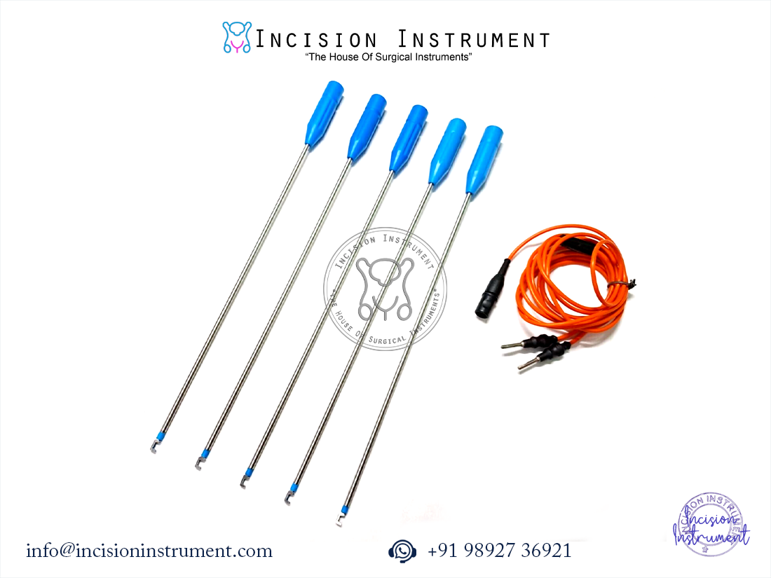 5 pc laparoscopic bipolar L-hook electrode with cable stainless steel reusable surgical instrument