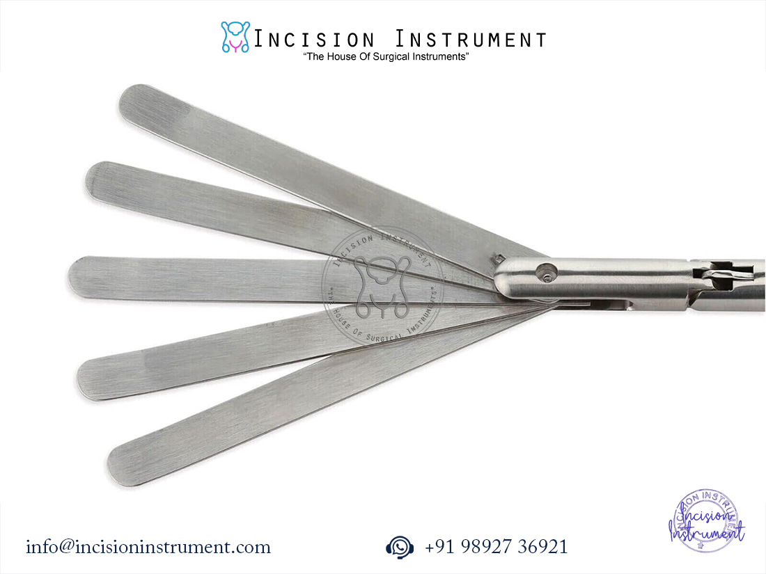 Laparoscopic fan retractor 5 prongs angulated 5mm x 330mm reusable CE certified instrument set