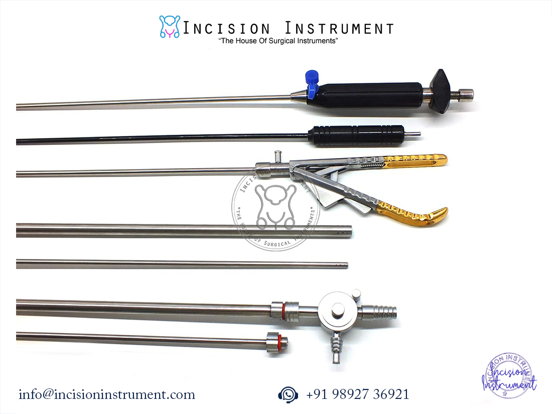 Laparoscopic Liver Retractor with Trumpet, Thumb Suction & Needle Holder 7pc Set 5mm x 330mm