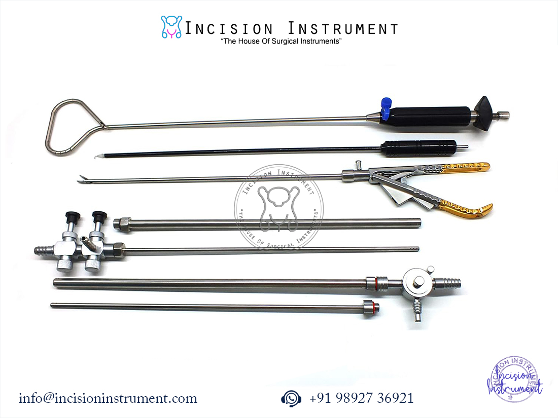 Laparoscopic Liver Retractor with Trumpet, Thumb Suction & Needle Holder 7pc Set 5mm x 330mm