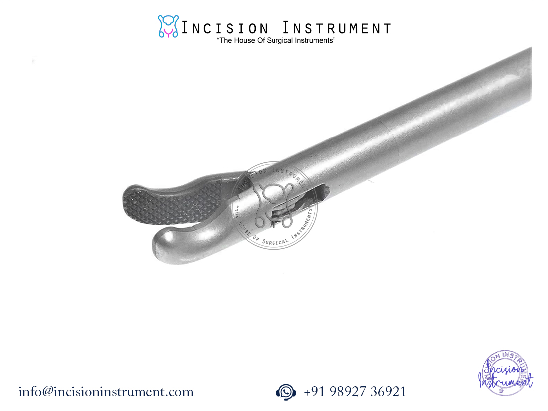 “Laparoscopy 5mm Curved Needle Holder with Storz-type handle, 5mm x 330mm, CE certified, stainless steel reusable surgical instrument from Mumbai supplier.”